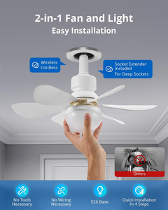 Ventilateur de plafond LED intelligent avec variateur d'intensité, rotation à 360°, ampoule E27, 3 couleurs, ventilateur de plafond avec lumière et télécommande, 42 cm, 52 cm - Product Image 3