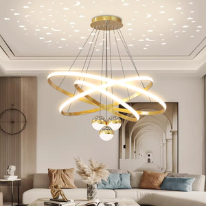 Modern Luxury Iron 85-265V Chandeliers <b>Light</b> 3 Rings 20 40 60cm+3 Bulbs with Moon and Stars Effect <b>Dining</b> Pendant <b>Light</b> for Home - Product Image 6