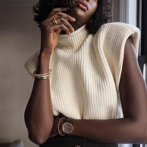 <span class=keywords><strong>Pull</strong></span> Oversize Épaulettes Tricoté Sans Manches Hiver Automne <span class=keywords><strong>Femme</strong></span> <span class=keywords><strong>Pull</strong></span> Tops Casual <span class=keywords><strong>Col</strong></span> Roulé Femmes pantalons de Survêtement - Product Image 2
