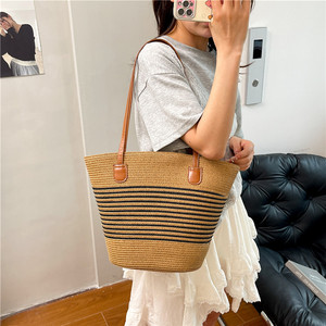 Bolso Tote de Diseño Texturizado Minimalista Casual para Mujer, Bolso de Hombro de Gran Capacidad, Estilo Veraniego, Bolso de <span class=keywords><strong>Playa</strong></span> de Paja - Product Image 2