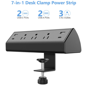 Tira de alimentación con abrazadera de escritorio, protector contra sobretensiones de montaje en escritorio, estación de carga rápida de 40W, 2 puertos USB C PD 20W, 3 salidas, borde de mesa - Product Image 4