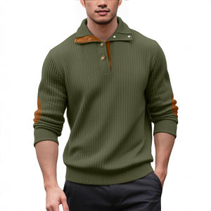 Suéter de punto de manga larga con cuello alto para hombre, cierre de botones, diseño acanalado para atuendos informales - Product Image 2