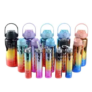 Neue 3 Stück Fitness Gym Family Sport flaschen sets Bpa Free Wasserkrug Kunststoff Galvani sieren Farbverlauf Wasser flaschen sets