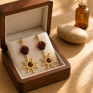 Boucles d'oreilles pendantes œil <span class=keywords><strong>de</strong></span> tigre effet soleil pour femme, en acier inoxydable plaqué or 18 carats, perles ambre facettées, bijoux vintage, cadeau, vente en gros - Product Image 4