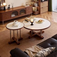 Table basse mobile moderne avec rangement, plateau en bois et pierre, design minimaliste pour petit appartement, meubles de salon