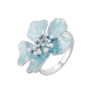 Blue Flower Open <b>Ring</b> <b>Adjustable</b> Index Finger <b>Ring</b> Pave Setting Party Jewelry - Product Image 5