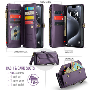 Étui portefeuille en cuir CaseMe C36 pour iPhone 17 Pro Max 16 15 avec support magnétique RFID et pochette antichoc pour cartes à porter en bandoulière - Product Image 3