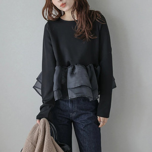 T-<span class=keywords><strong>shirt</strong></span> fin en maille <span class=keywords><strong>de</strong></span> <span class=keywords><strong>gaze</strong></span> à volants <span class=keywords><strong>de</strong></span> style japonais, nouvelle collection automne-hiver pour femmes, style japonais, deux pièces factices, ample, transfrontalier, Lotte - Product Image 1