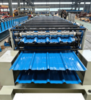 Machine de formage de tuiles en acier coloré à commande servo, châssis robuste avec écran tactile PLC, traitement des bobines d'acier de 0,3 à 1,2 mm