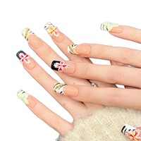 Faux ongles à presser faits main, motif zèbre français estival, luxe, avec fleurs 3D, réutilisables, à coller, pour la vente en gros
