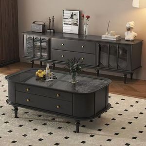 Modern <strong>Retro</strong> <strong>TV</strong> <strong>Stand</strong> &amp; Coffee Table Combo Simple Solid Wood Living Room Furniture for Home Storage in Bedroom - Product Image 2