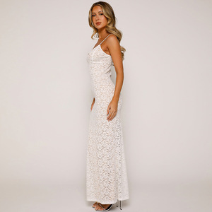 Robe longue sans dos, coupe ajustée, style décontracté, en dentelle, pour femmes, C240029 - Product Image 4