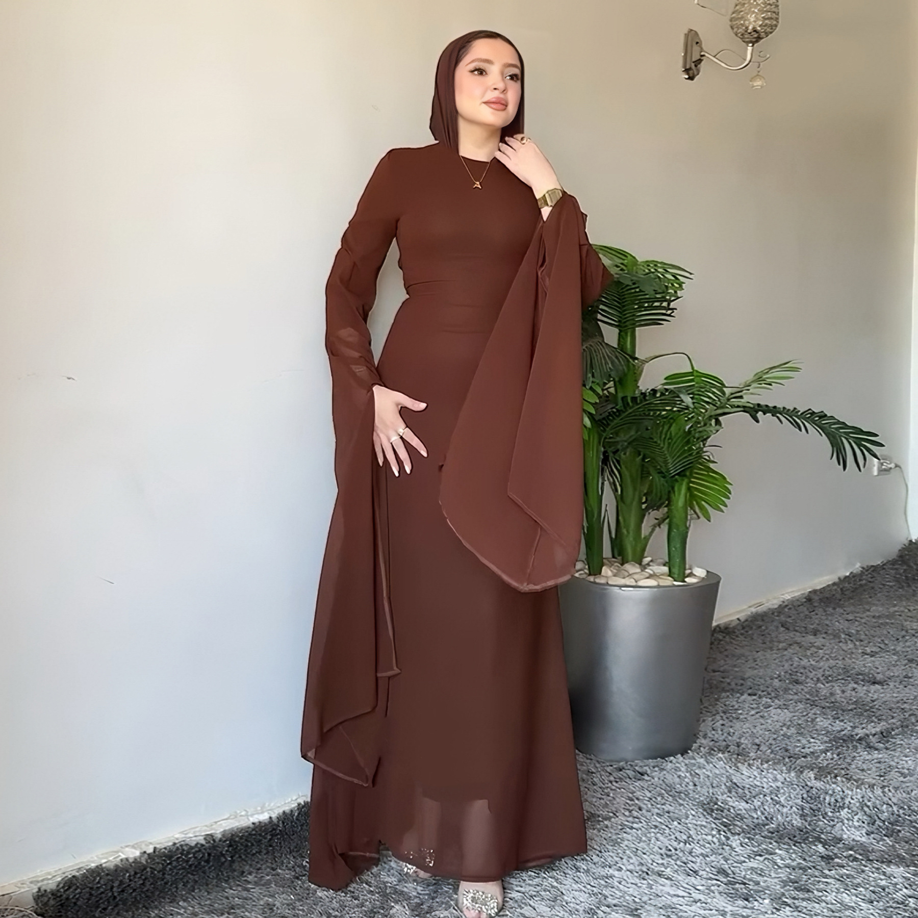chinese dress ladies Chiffon Long Sleeve Gown – Urban Modesty main image 1