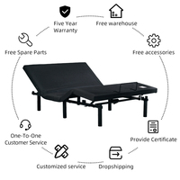 Lit électrique moderne en métal inclinable et réglable, livraison aux États-Unis sous 3 jours, positions mémoire, chargement USB, base de lit Queen Size murale