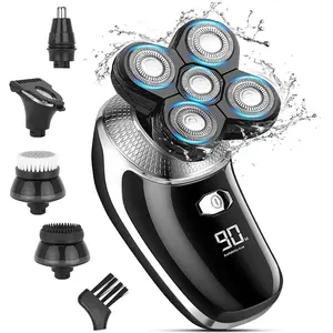 Five Head Barba Hair Razor Hombres Inalámbrico Recargable Grooming Kit Afeitadora eléctrica Trimmer LK5800 5 en 1 Cable USB negro Macho 5W