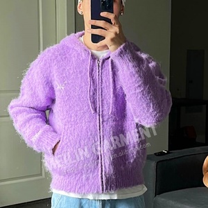 Nouveau design streetwear, sweat à capuche pour homme, pull en tricot d'hiver, sweat à capuche personnalisé à rayures, sweat en mohair moelleux - Product Image 1