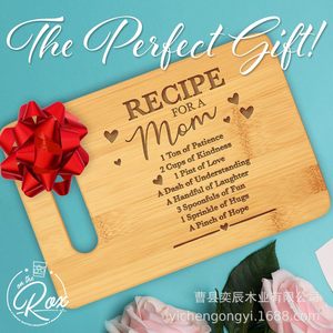 Tabla de cortar de bambú con grabado láser de receta para mamá, rectangular con asa, regalo para madre - Product Image 3
