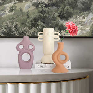 Florero de cerámica irregular y decoración de arreglos florales para sala de estar, comedor, modelo de habitación, estilo de diseñador - Product Image 4