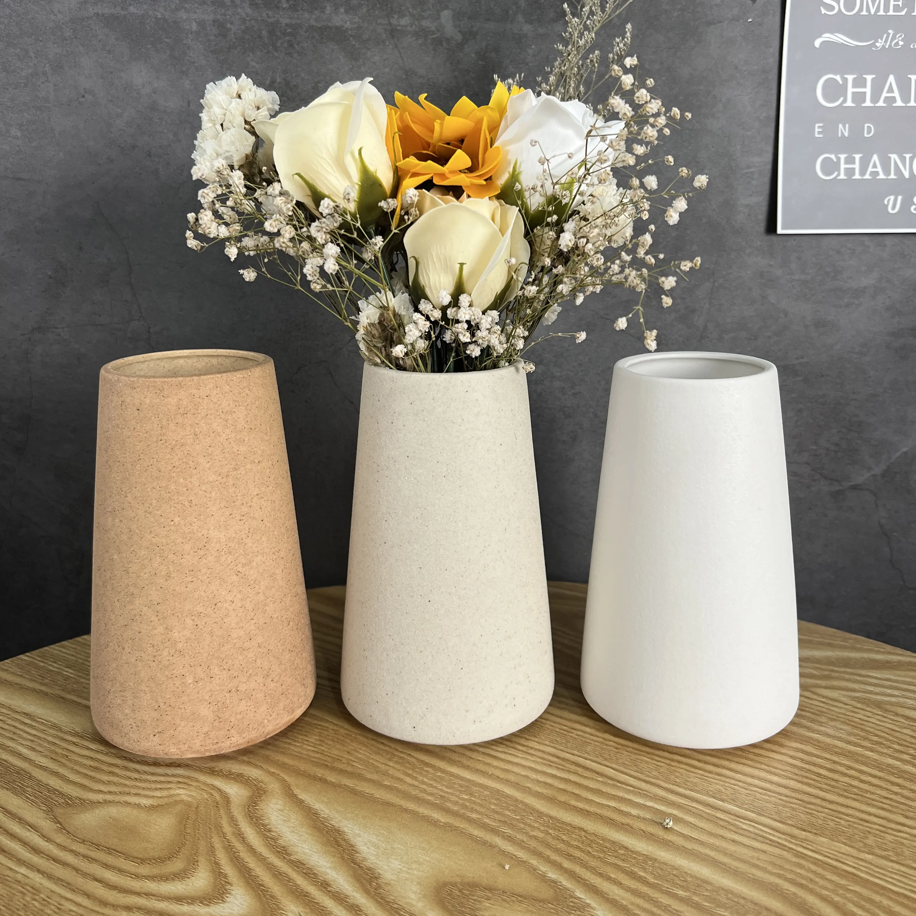 Vaso di fiori in ceramica stile minimalista per la decorazione domestica vaso rotondo in ceramica ruvida opaca retrò vaso di fiori secchi in ceramica
