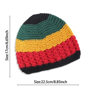 Chapeau <span class=keywords><strong>Rasta</strong></span> Kufi tendance, bonnet en crochet, bonnet polyvalent en polyester multicolore, bonnets <span class=keywords><strong>de</strong></span> prière musulmans tricotés à la main - Product Image 5