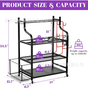 Support de rangement pour tapis de yoga pour <span class=keywords><strong>cuisine</strong></span> - Étagère métallique pliable à roulettes à quatre niveaux, sans perçage, de type au sol, portable - Product Image 2