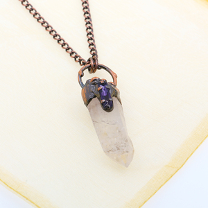 Vente en gros pendentif bâton de quartz en cristal de roche naturel breloque pierre de guérison améthyste soudée fournitures de fabrication de bijoux en cuivre antique - Product Image 5