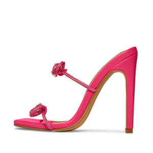 2025 personnalisé dames fantaisie sandales à talons bout carré haut <span class=keywords><strong>talon</strong></span> sangle <span class=keywords><strong>Mules</strong></span> <span class=keywords><strong>avec</strong></span> diamant arc usine nouveau Design Style Sexy - Product Image 2