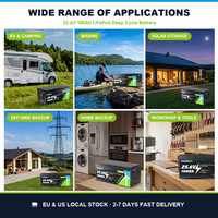 Batterie au lithium LiFePO4 YULONGNE 25,6 V 100 Ah 2560 Wh avec BMS intelligent intégré, plus de 15 000 cycles, pour stockage d'énergie solaire domestique hors réseau 24 V