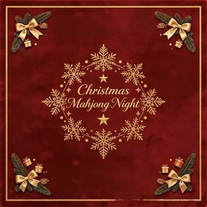Tapete de Mahjong Navideño Rojo con Copos de Nieve Dorados, Lazos y Diseños de Regalos para Noches de Juego Familiares Festivas y Fiestas - Product Image 1
