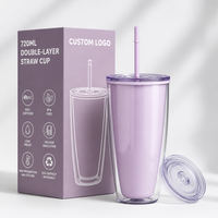 Nouvel Arrivage Gobelet en Plastique Double Paroi Personnalisable 760 ml avec Couvercle à Paille, Design Cadeau, Tasse à Café et à Eau Réutilisable