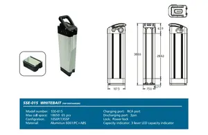 Silver Fish-Caja de batería de litio para bicicleta eléctrica, 24V, 36V, 48V, 52V, 65 celdas, 60 celdas, 18650,