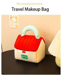 Bolsa de Almacenamiento de Cosméticos de Gran Capacidad con Diseño de Bloques de Color Dopamina y Forma de Casa de Dibujos Animados, Portátil para Viajes - Product Image 5