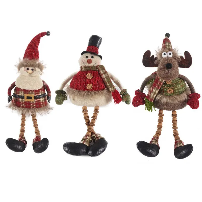 Mantel ตุ๊กตาซานต้าและกวางเรนเดียร์,ตุ๊กตาซานต้าและตุ๊กตาหิมะพร้อมปุ่มห้อยขาสำหรับเทศกาลคริสต์มาสขนาด16นิ้ว