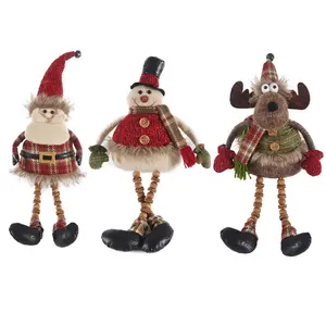 16 inch Holiday christmas mantel ornament gift plush toy santa and reindeer snowman shelf sitter with dangle button legs