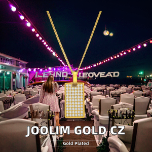 Collier chaîne à maillons plaqué or 18 carats Joolim, pendentif rectangulaire géométrique incrusté de zircone pavée CNC, élégant, en acier inoxydable pour femme - Product Image 3