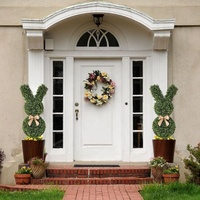 OH ARTS Pohon Topiary Berbentuk Kelinci Buatan 35'' Tahan UV Tanaman Topiary Boxwood Palsu dengan Pot Plastik Hitam