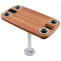 Table de bateau carrée marron avec porte-gobelets intégrés Piédestal marin et emballage de verrouillage-Matière plastique durable