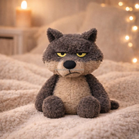 Fabricant de jouets en peluche personnalisés OEM ODM, peluche loup émotionnel avec visage brodé, de l'illustration à l'animal en peluche personnalisé