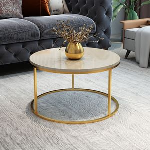 Mesa de Centro Redonda Moderna con Tapa de Mármol y Estructura de Metal Dorado para Muebles de Sala de Estar - Product Image 5