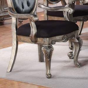 DB Set of 2 Dining <b>Chairs</b> <b>Silver</b> Grey and Antique Platinum Tufted Side <b>Chairs</b> - Product Image 4