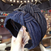 Nuova fascia intrecciata in tessuto accessori per capelli coreani fascia in denim a tesa larga annodata semplice