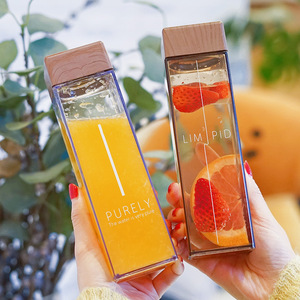 Custom Colorful Logo sport water bottle Fruit Infusion Square Plastic portable transparent clear plastic square water bottle