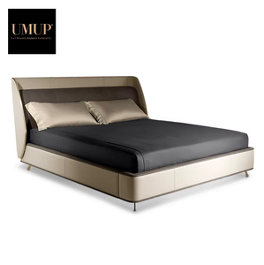 Lit Double <span class=keywords><strong>King</strong></span> <span class=keywords><strong>Size</strong></span> Moderne en Cuir Italien de Luxe, Écologique et Confortable, avec Revêtement Doux et Cadre en Métal pour Chambre Parentale - Product Image 2