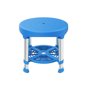 <b>Bathroom</b> Shower <b>Stool</b> Round Blue And White Aluminum Alloy 33x31x35-45cm Age Friendly Safety Equipment - Product Image 3