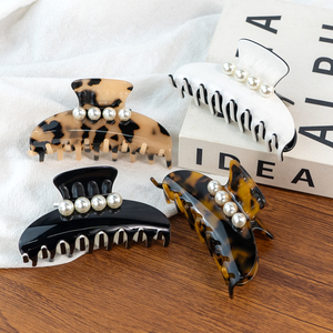 Élégant et simple, pince à cheveux personnalisée avec des perles blanches incrustées, pince à cheveux en acétate de tortue, accessoires pour cheveux de haute qualité en gros - Product Image 6
