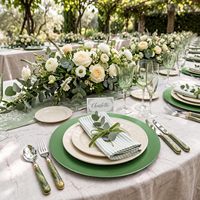 Lot de 12 Assiettes de Présentation Vertes Non Toxiques en PS de 12 Pouces – Assiettes en Plastique Jetables pour Décoration de Table de Mariage et Fêtes
