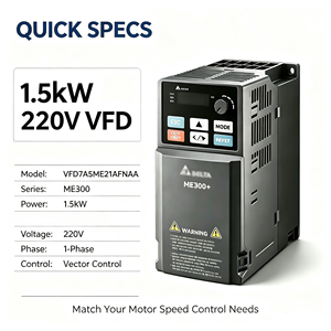 ไดรฟ์ AC รุ่นใหม่ ME300 1.5kW 2HP 1 เฟส 220V VFD7A5ME21AFNAA ระดับ C2 พร้อมฟิลเตอร์ EMC ในตัว สำหรับพัดลม ปั๊ม และเครื่องจักรอุตสาหกรรม - Product Image 1