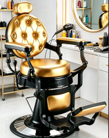 Fauteuil de Barbier Hydraulique Doré Inclinable pour Salon de Coiffure, Chaise de Coupe de Cheveux Robuste, Équipement de Barbier Professionnel