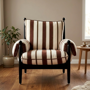 Sillón Moderno para Sala de Estar con Tela a Rayas, Respaldo Sólido, Diseño de Mediados de Siglo, Sillón de Descanso, Muebles para el Hogar - Product Image 4