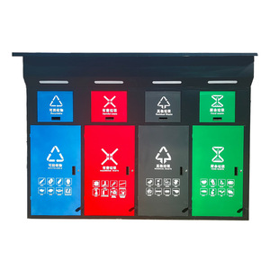 Outdoor Stainless Steel Waste Sorting <b>Bin</b> 240L Four Category Recycling Cabinet Multifunctional Rectangle Shape - Product Image 1